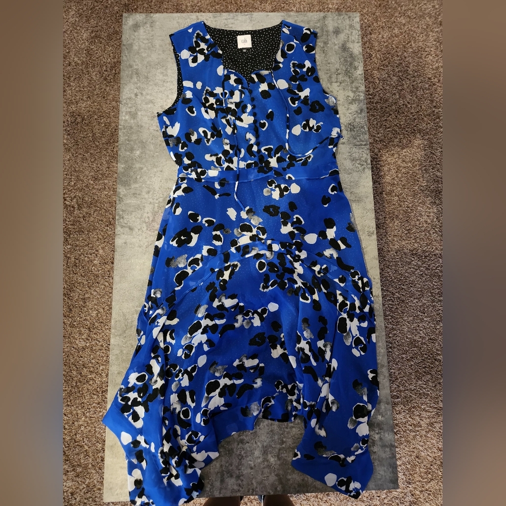 Cabi Royal Blue with black and white polka dot fit n flare dress size small